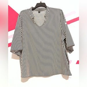 Plus Striped Print Notched Neckline Blouse